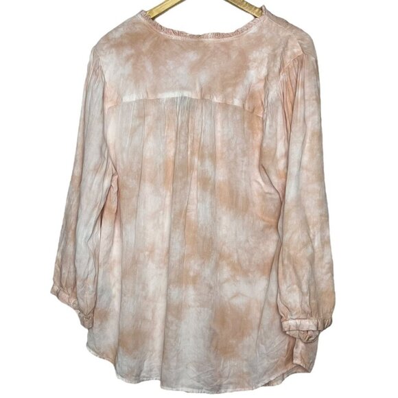 Torrid Women's L Tie Neck Peasant Top Dusty Rose Lightweight Marble Tie Dye New - Picture 5 of 5